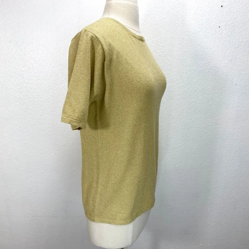 Vintage Y2K Yarnworks Gold Metallic Sweater Small Knit Short Sleeve Pullover
